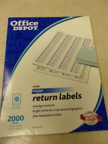 Office Depot White Inkjet Return Labels 2000 ct. 612-191 1/2&#034; x 1-3/4&#034; FREE SHIP