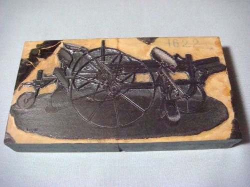 ORIGINAL ANTIQUE WOODEN PRINTING BLOCK OF VINTAGE STYLE FARMING MACHINERY #1622