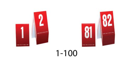 Plastic Table Numbers 1-100- Red w/white number, Tent style, Free shipping