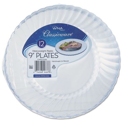Classicware Plastic Plates, 9 Dia., Clear, 12 Plates/Pack, 15 Packs/Carton