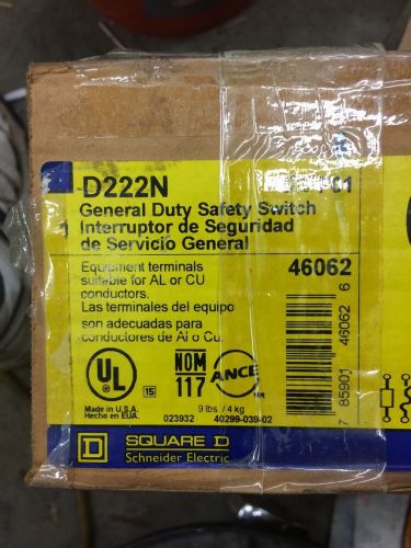 NEW  Square D Disconnect Switch D222N  60A 240V Fused  Type 1    General Duty