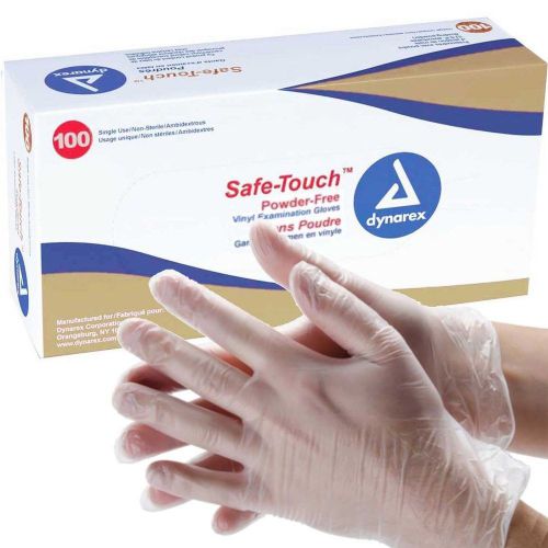 Dynarex Safe-Touch Vinyl Exam Gloves Powder-Free Large Box/100