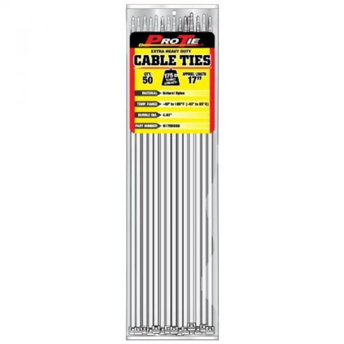 17&#034; Extra Heavy Duty Standard Cable Tie, Natural Nylon, 50-Pack Pro Tie N17EHD50