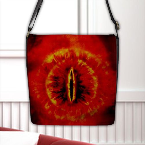 The lord of the rings the eye of sauron flap closure black nylon messenger bag for sale