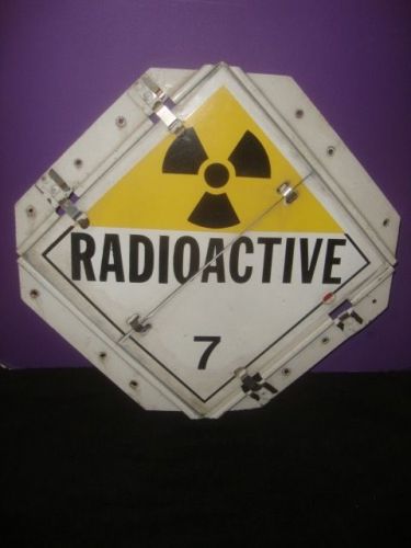 Vintage Steel Industrial Radioactive Multi-Hazard Fire Safety Ad Display Sign