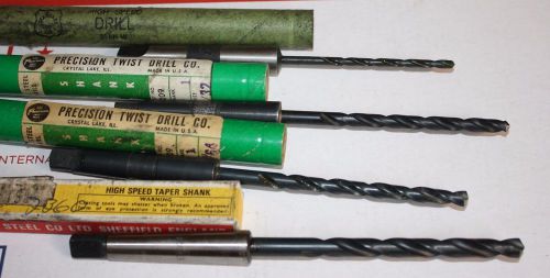 Four new MT#1, Morse Taper #1 Drill Bits –  9/64, 7/32, 15/64 &amp; 9/32