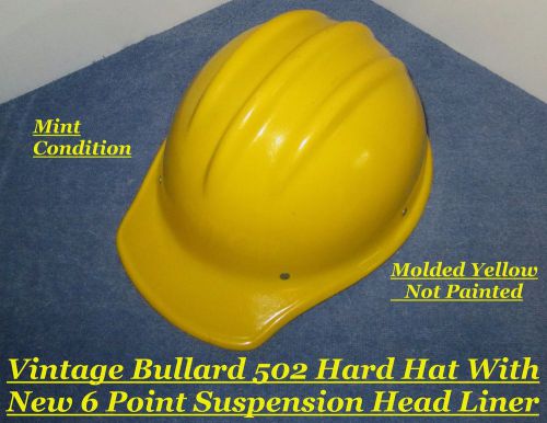 VINTAGE  BULLARD 502 YELLOW FIBERGLASS HARD HAT, NEW LINER, IRON WORKER HELMET