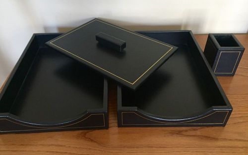 Knoll Premium Black Leather Desk Set