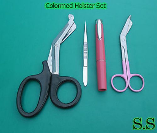 Colormed Holster Set Black EMT Diagnostic Red Pen+Pink Lister Bandage Scissors