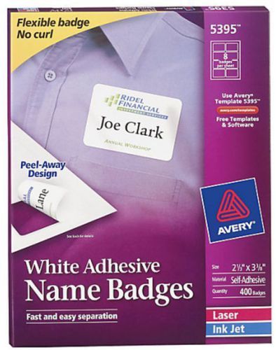 Avery Flexible Name Badge Labels, 2 1/3&#034; x 3 3/8&#034;, White, Box Of 400