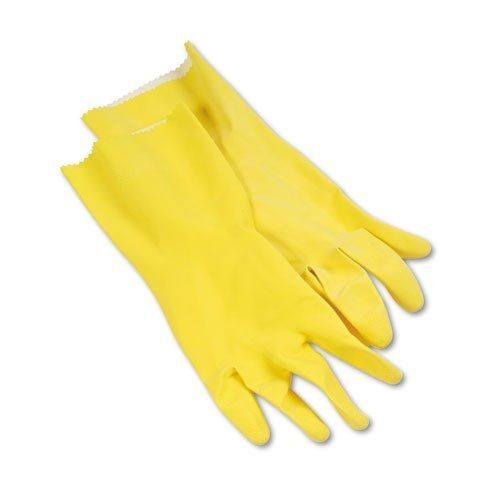 Boardwalk BWK242L, Flock-Lined Latex Cleaning Gloves, Large, Yellow, 12 Pairs pe