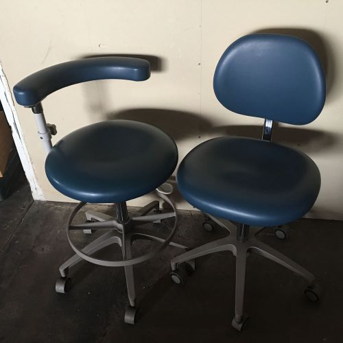 Adec 1601 Doctor &amp; 1622 Assistant&#039;s Matching Dark Blue Adjustable Height Stools