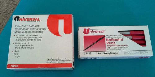 12 Universal Red Permanent Markers and 12 Red Ballpoint Pens