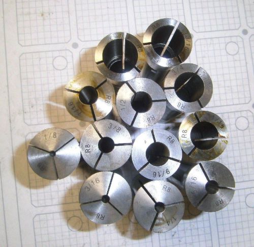 12 - R8 STEEL COLLETS 1/8&#034; To 7/8&#034; Diameter (Never Used)