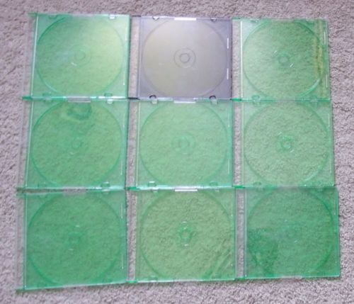 Lot x9 jewel cd/dvd hard plastic cases/media storage-thin/durable-green/clear for sale