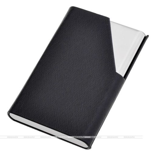Quality Simple Black PU Leather+Stainless Steel Name Business Card Case Holder