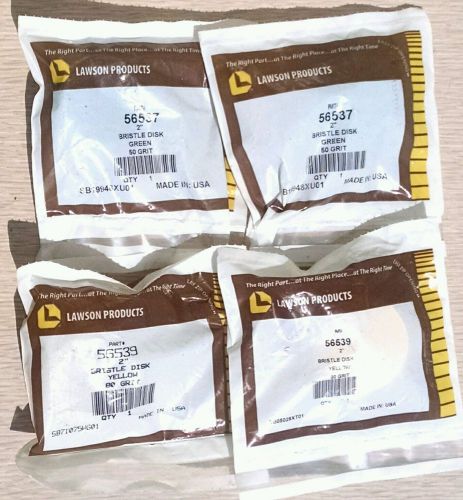 4 New Lawson 2&#034; Bristle Disks 2 Green 50 Grit &amp; 2 Yellow 80 Grit