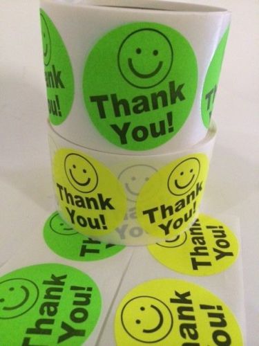 60 THANK YOU SMILEY 2&#034; GREEN YELLOW NEON BEST PRICE THANK YOU LABELS 2&#034; SHIPPING