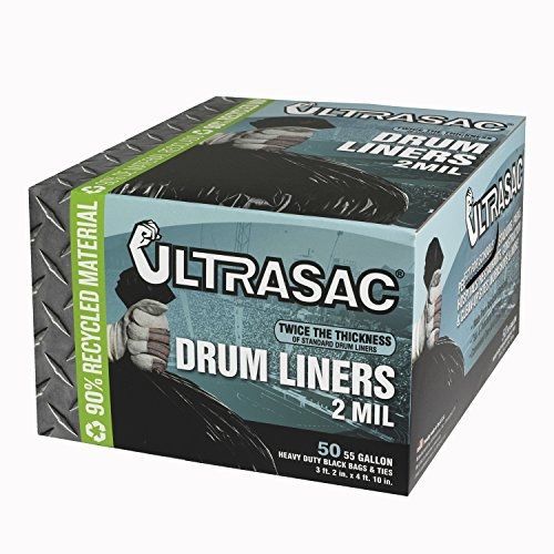 Ultrasac UL 55 GAL-50 Drum Liners, 55 gal, Black (Pack of 50)