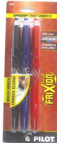 Pilot FriXion Ball Erasable Gel Pens, Fine Point, Assorted Colors 3-Pack,