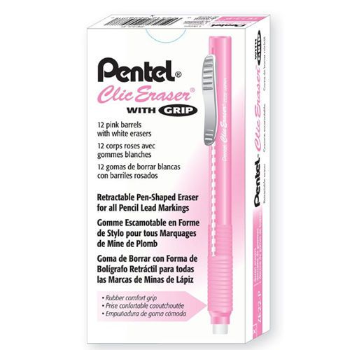 GENUINE Pentel ZE22 CLIC Rectractable Eraser Pen (12pcs) - Pink FREE SHIP