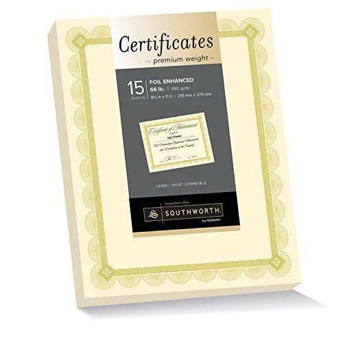 Southworth Premium Weight Foil-Enhanced Certificates, 8.5 x 11 Inches, 66 lb,...