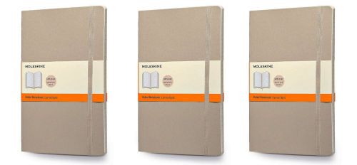 Pack of 3 Moleskine Soft Cover Colored Notebook, Large, Ruled, Khaki Beige