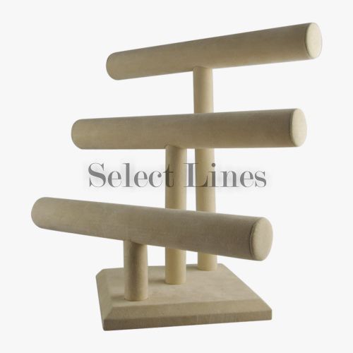Beige Suede Bracelet T-Bar 3 Tier Jewelry Display NEW