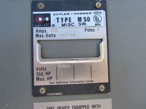 Cutler Hammer 800amp, 600volt, #M50 fusible switch
