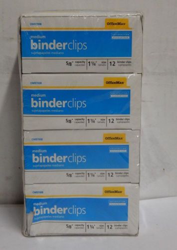 Office Max Medium Binder Clips, 12 binder clips, 1&amp;1/4 inch size, PACK OF 4