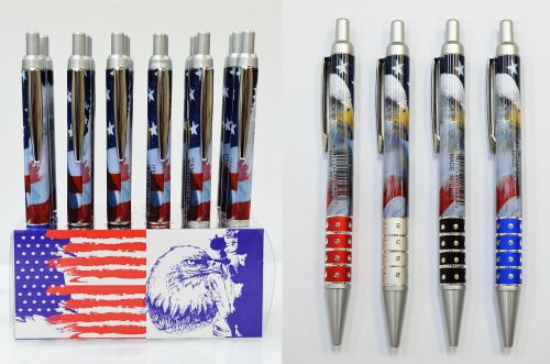 Wholesale Lot 24 Ball Point Pens With Display Eagle American Flag USA Pens