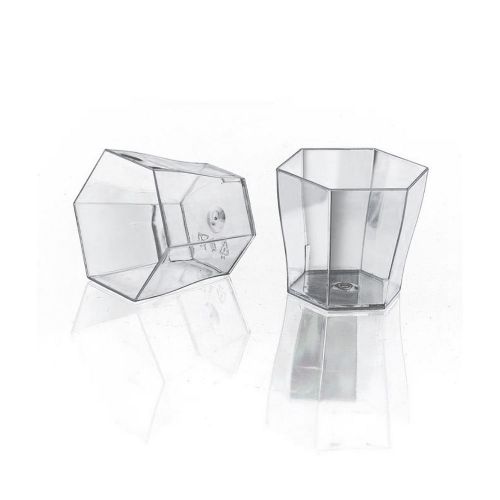 HEXAGONE DISPOSABLE DESSERT CUPS - PLASTIC SHOT GLASS APPETIZER/HORS D&#039;OUEVRES