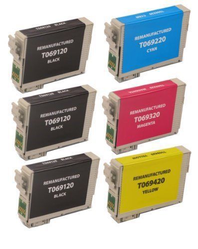 Remanufactured Inkjet Cartridges (3 Black, 1 Cyan, 1 Magenta, 1 Yellow) - 6 Pack