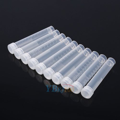 10pcs 10ml Plastic Flat Marked Test Tubes Screw Seal White Cap Pack Container