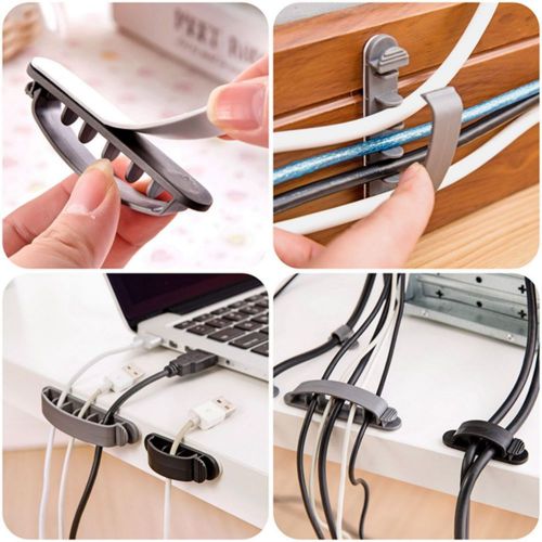 10/15pcs White Cord Clips Desk Tidy Line Wire USB Charger Cable Holder Organiser