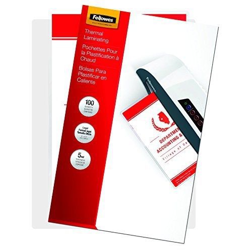 Fellowes laminating pouches, thermal, legal size, 5 mil, 100 pack (52045) for sale