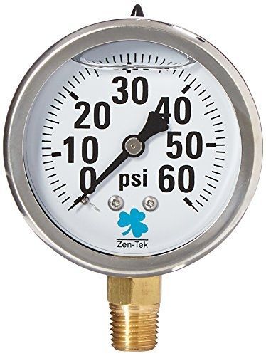Zenport lpg60 zen-tek glycerin liquid filled pressure gauge, 60 psi for sale