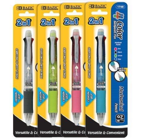 3 pk, bazic 2-in-1 mechanical pencil and 4-color pen with grip for sale
