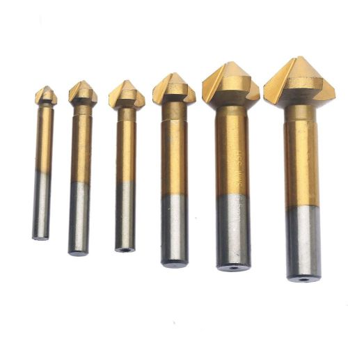 Dophee 6 Pcs 90 Degree 3 Flute HSS 4241 Chamfer Chamfering Countersink End Mi...