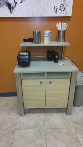 Maple &amp; stainless steel side table w/Corian top, over shelf &amp; storage