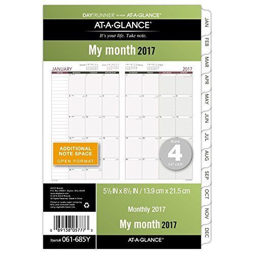 Day Runner Monthly Planner Refill 2017 Loose Leaf 5-1/2 x 8-1/2&#034; Size 4 061-...