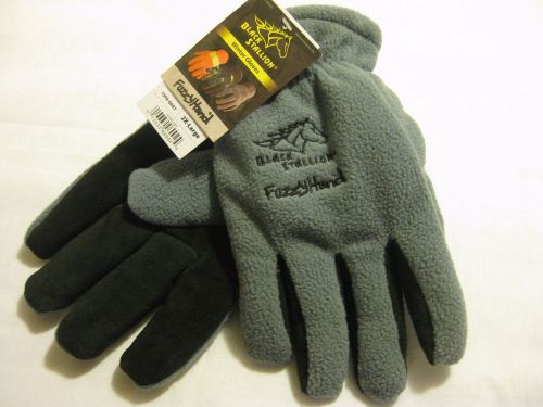 Black Stallion-GRAY Polar Fleece/Cowhide Winter Gloves, 2XL NWT  c