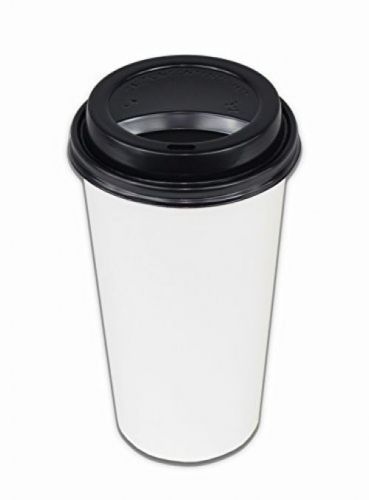 2dayShip 50 Pack WHITE Paper Coffee Hot Cups With BLACK Travel Lids - 20 Ounce