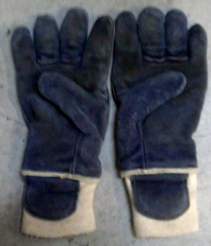 L large blue white sei leather firefighter gloves bunker turn out gear   g18 for sale