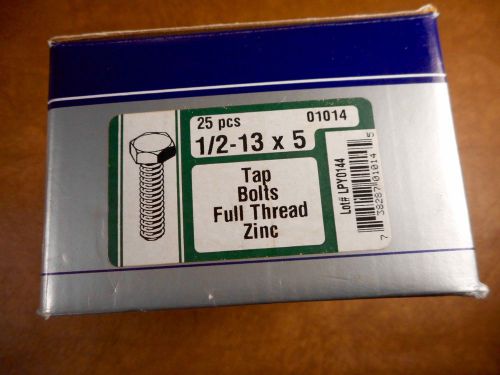MIDWEST 1/2-13 X 5 TAP BOLTS FULL THREAD ZINC QTY 25 -  STOCK NO #01014