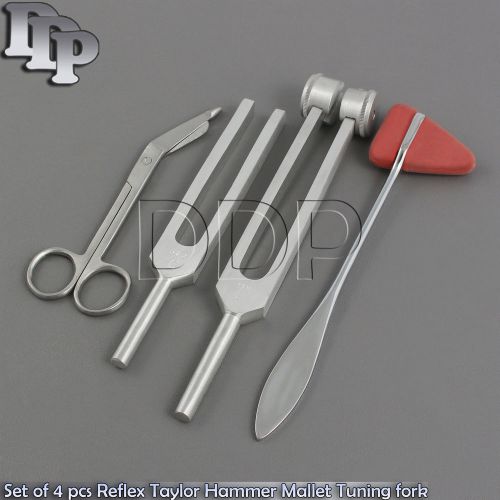 Set of 4 pcs Reflex Taylor Hammer Tuning fork c128 512 Bandage Scissors 5.5&#039;&#039;