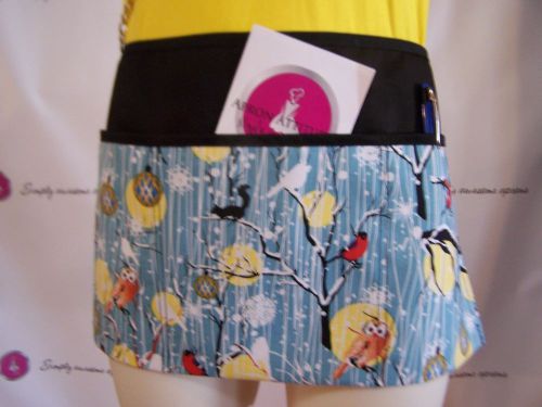 Black snowy bird print 3 pocket waitress waist apron bar restaurant server for sale