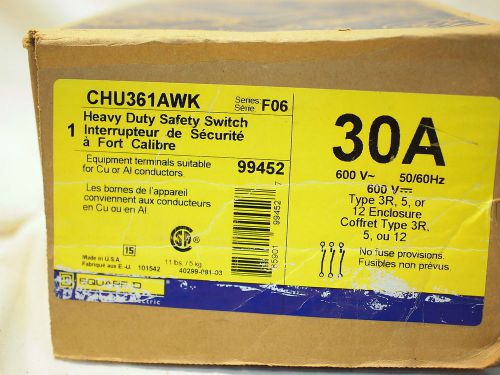 SQUARE D CHU361AWK *NEW* HEAVY DUTY SAFETY SWITCH HU361AWK 30A  600V (14D4)