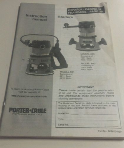 Porter Cable Router Models 630 690 &amp;691 Instruction Manual