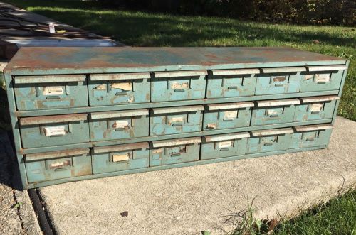 Vintage 18 Drawer Metal Parts Tool Cabinet Organizer Industrial 34&#034; x 12&#034; x 11&#034;